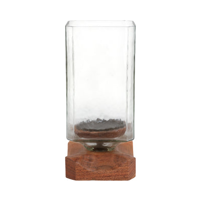 13 Jarvie Lrge Wood & Glass Candle Hurricane,brwn