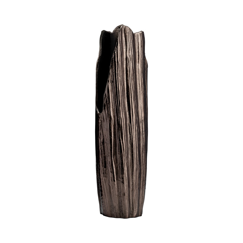 METAL, 20H, ABSTRACT RIDGED VASE, BLK NICKEL