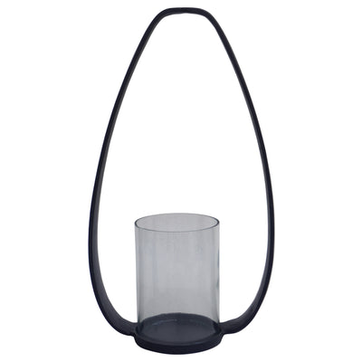 20x11 Tall Rounded Lantern With Glass, Black