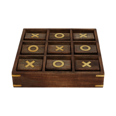 WOOD, 10X10 REVOLVING TIC TAC TOE, BROWN