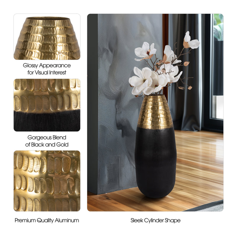 Metal, 20 2-tone Floor Vase, Black/gold