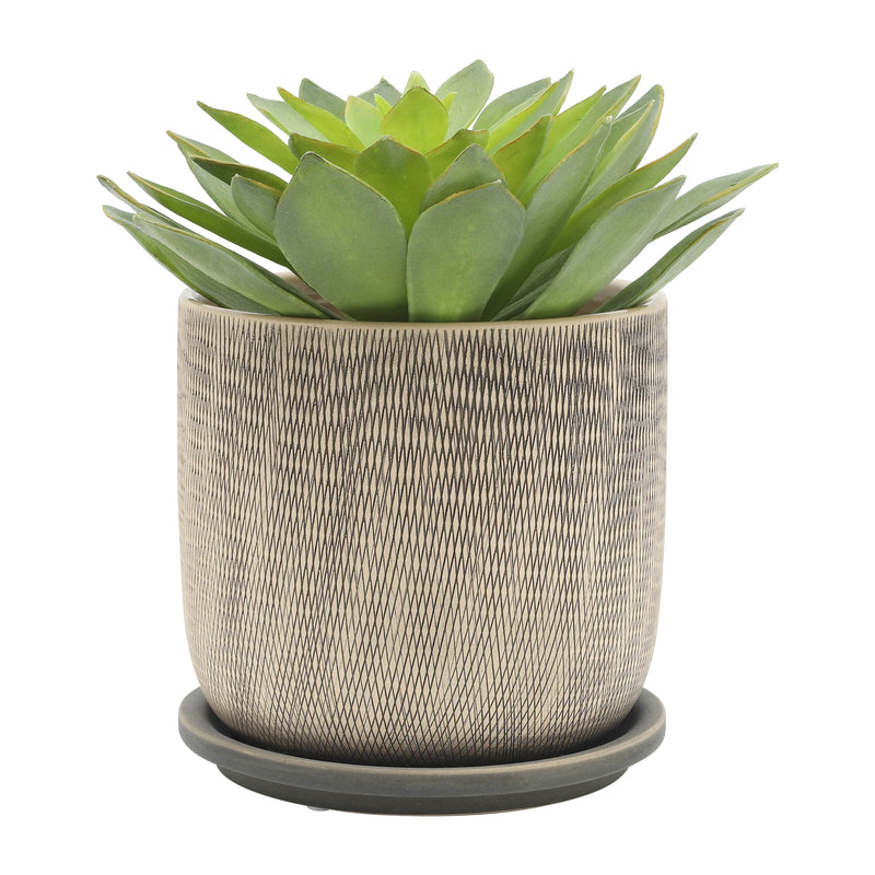 S/2 5/6 MESH PLANTER W/ SAUCER, GRAY