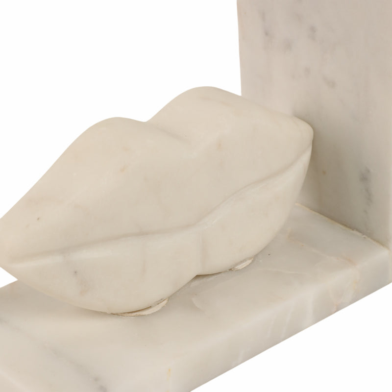 S/2 5 Lips Marble Bookends, White