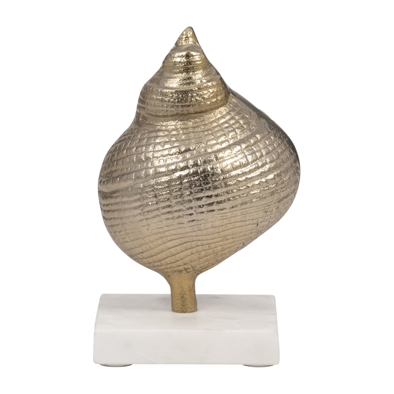 Metal, 7 Banded Shell On Marble Base, Champagne