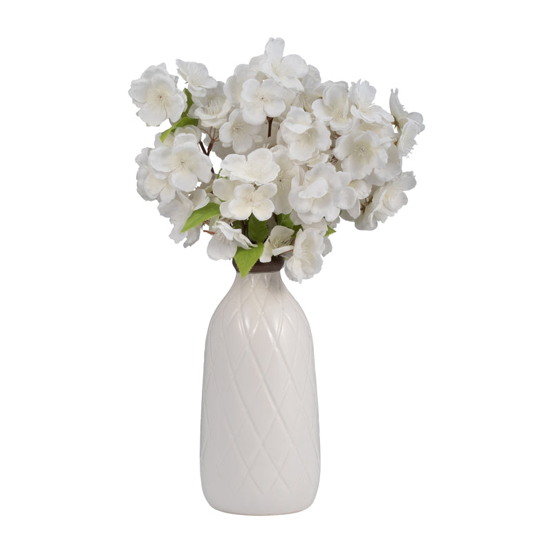 CER, 9 PLAID TEXTURED VASE, WHITE