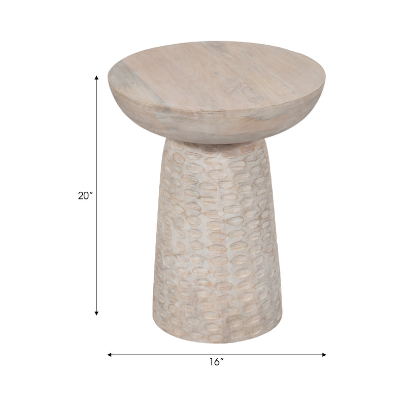 20 Hammered Base Wood Accent Table, White Wash