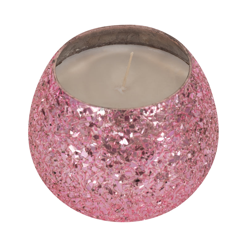 Glass, 4 11 Oz Crackled Scented Candle, Pink