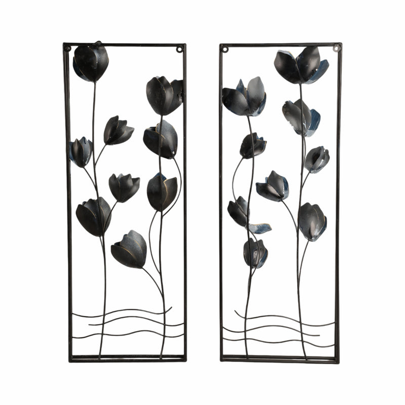 S/2 32 Blooming Flowers Metal Wall Panels, Blue/b