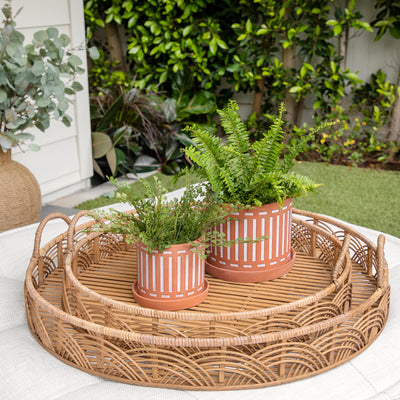 S/2 TERRACOTTA PLANTERS W/ SAUCER 6/8, ORANGE