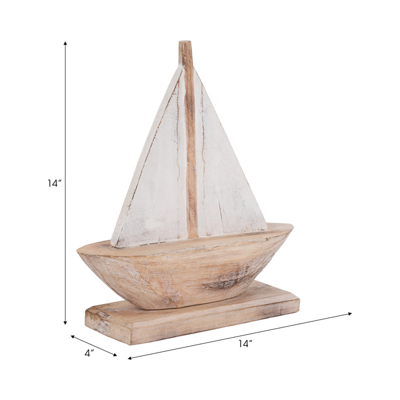 Wood, 14 Sailboat, Natural/white