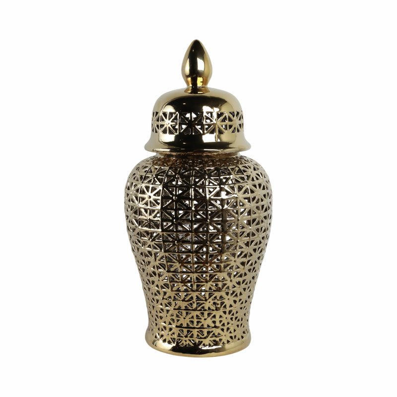 Pierced Ceramic Temple Jar, Gold