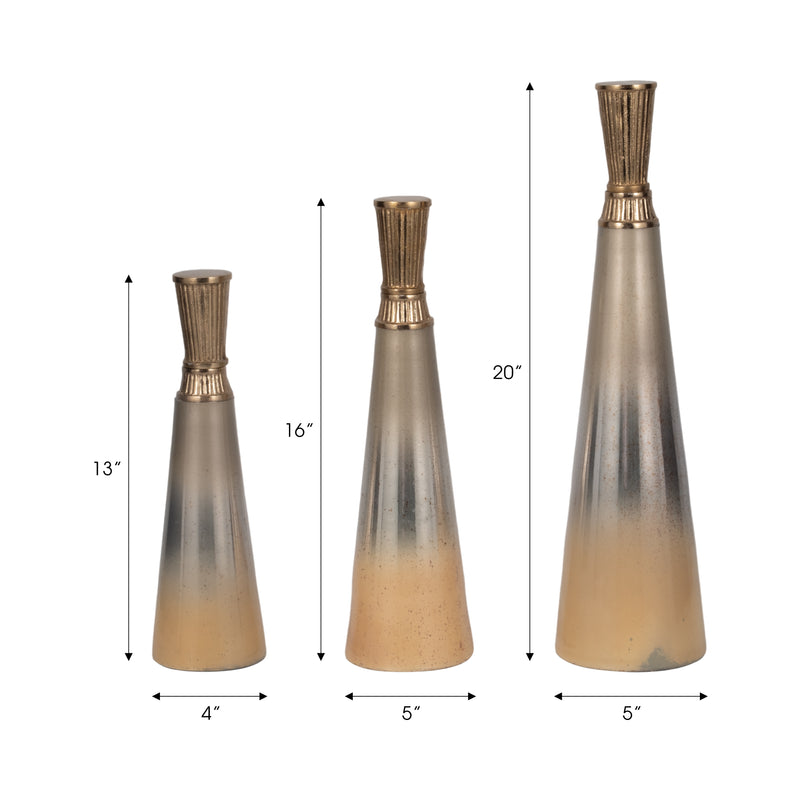 S/3 13/16/20 Tanet Metallic Glass Bottles