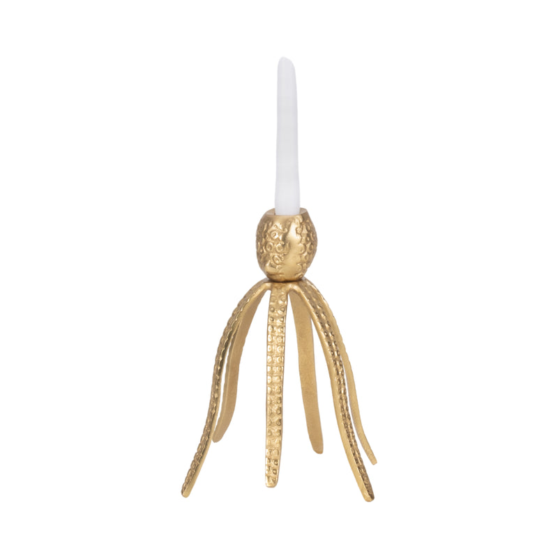 10 Octopus Taper Candle Holder, Gold