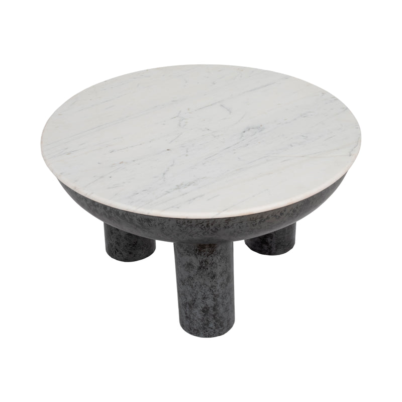 33 Chunky Leg Coffee Table Marble Top, White/blk