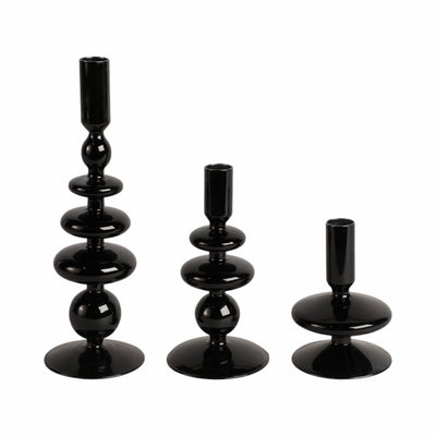 5 Vintage Glass Taper Candle Holder, Black