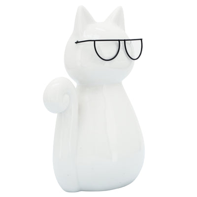 PORCELAIN, 7H CAT W/ GLASSES, WHITE