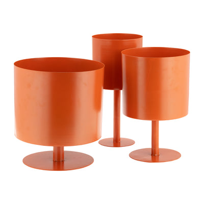 Ec Metal,8,flat Round Base Planter,burnt Orange