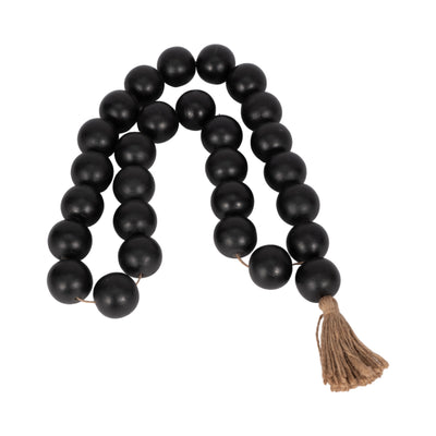 WOOD, 28 2 DBL BEADED GARLAND W/ TASSEL, BLACK