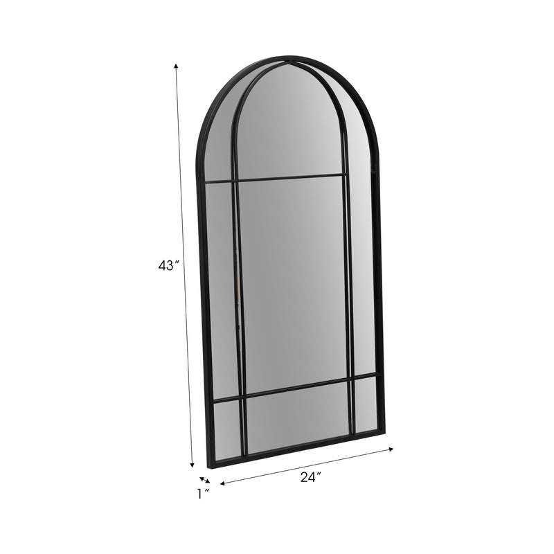 METAL 24X43 ARCH WINDOWPANE MIRROR, BLACK