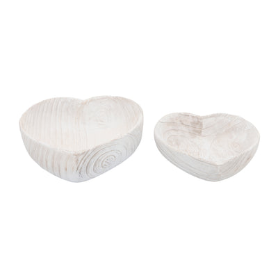 WOOD, S/2 9/10 HEART BOWLS, WHITE