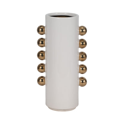 Cer, 13 Vase W/ Side Knobs, White/gold