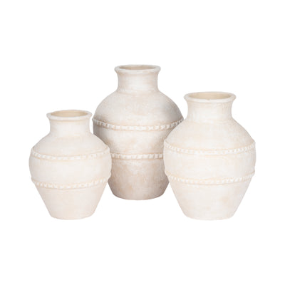 16 Traditional Textured Terracotta Vase, Ivory