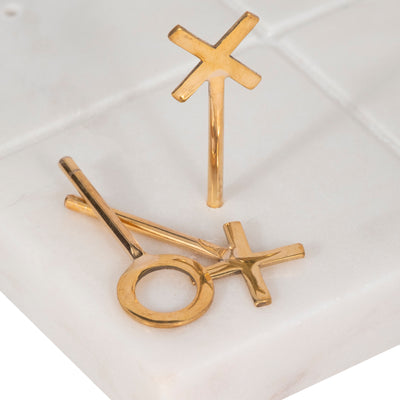 9 Marble Tic-tac-toe With Gold X & O, White/gold