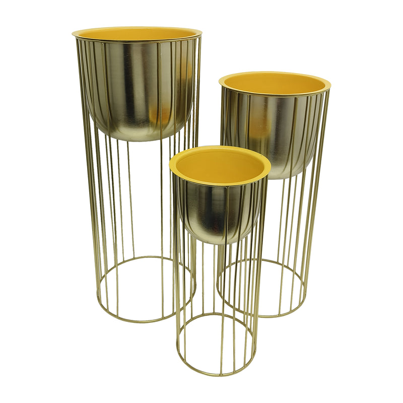 Metal, S/3 16/20/24 Raised Planters, Gold