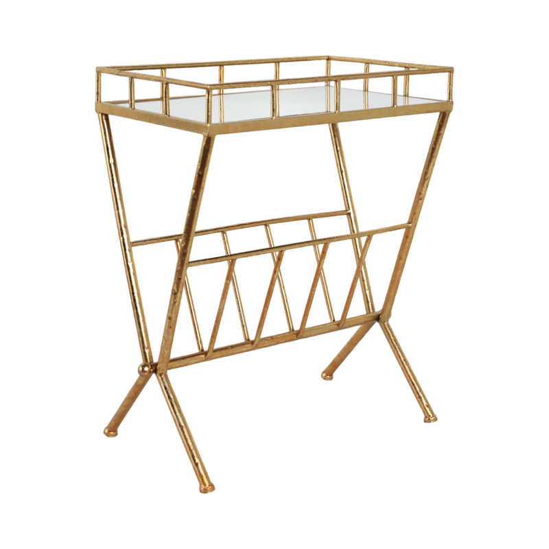 Metal & Glass Magazine Rack Accent Table, Gold