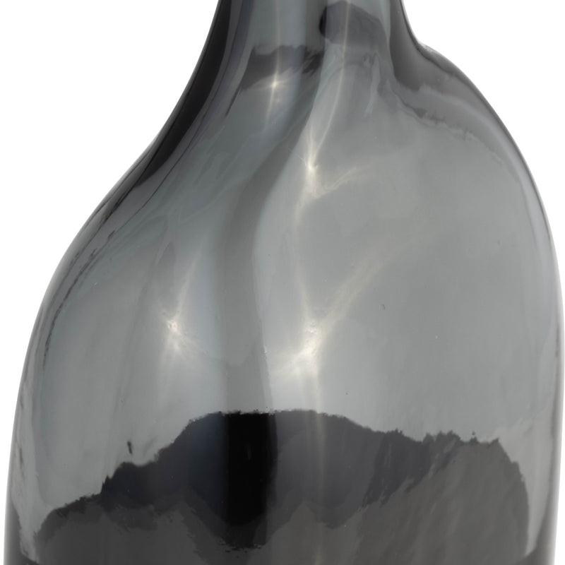 GLASS, 15H LONG NECK 2-TONE VASE, SMOKE/BLACK