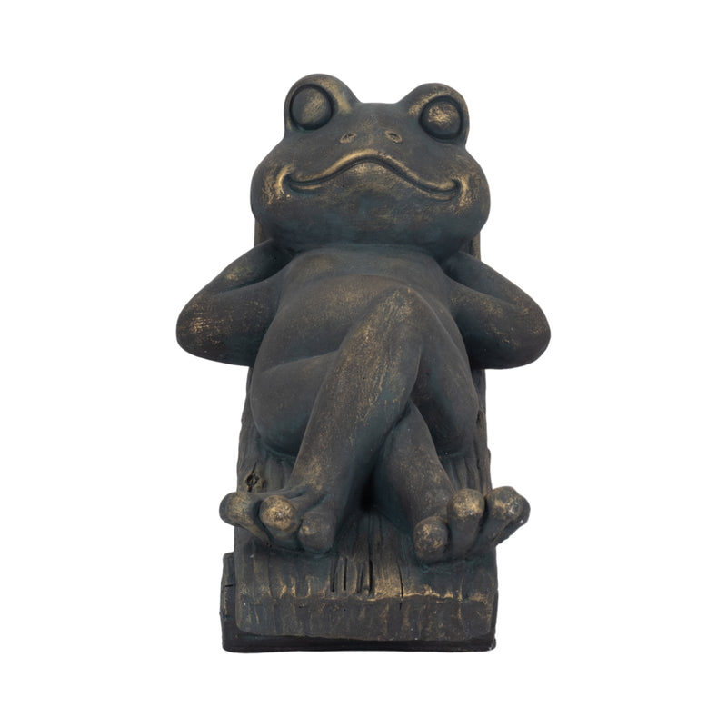 15 Relaxed Frog On Lounger, Bronze