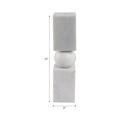 12x3 Chunky Marble Taper Holder, White