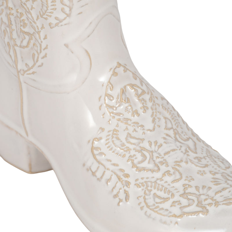 8 Cowboy Boot Vase, White