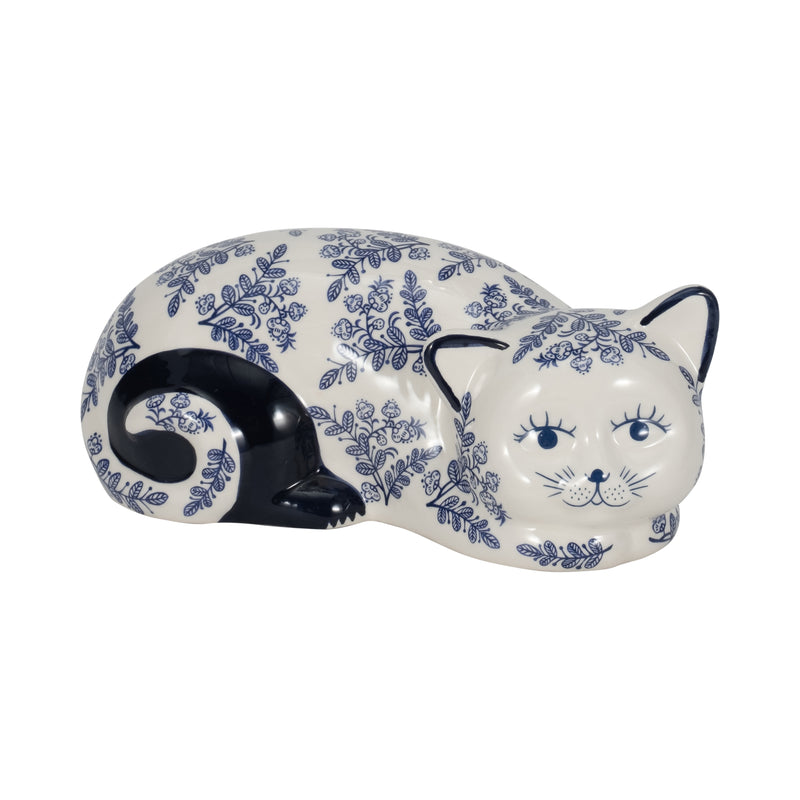 CER, 9 SLEEPING CHINOISERIE CAT, BLUE/WHITE