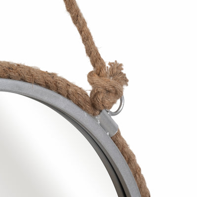 METAL 24 MIRROR WITH ROPE, SILVER/NATURAL