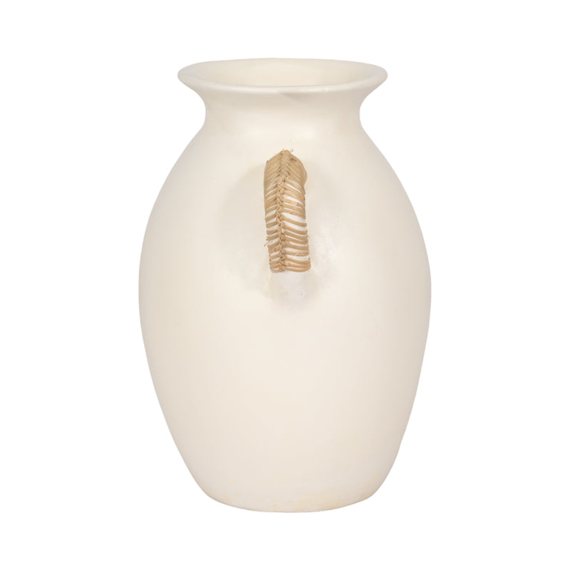 Terracotta, 12h Eared Vase, White