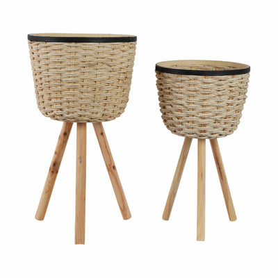 S/2 WICKER FOOTED PLANTERS, WHITE