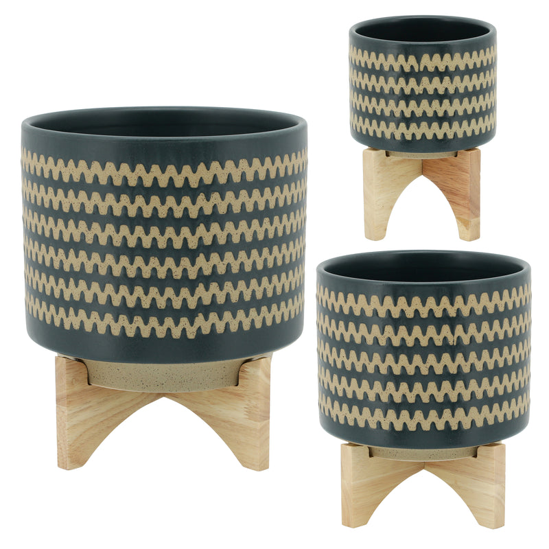 8 Zig-zag Planter W/ Stand, Teal