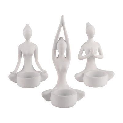 S/3, 7H RESIN YOGA WOMEN TEALIGHT HOLDER, WT