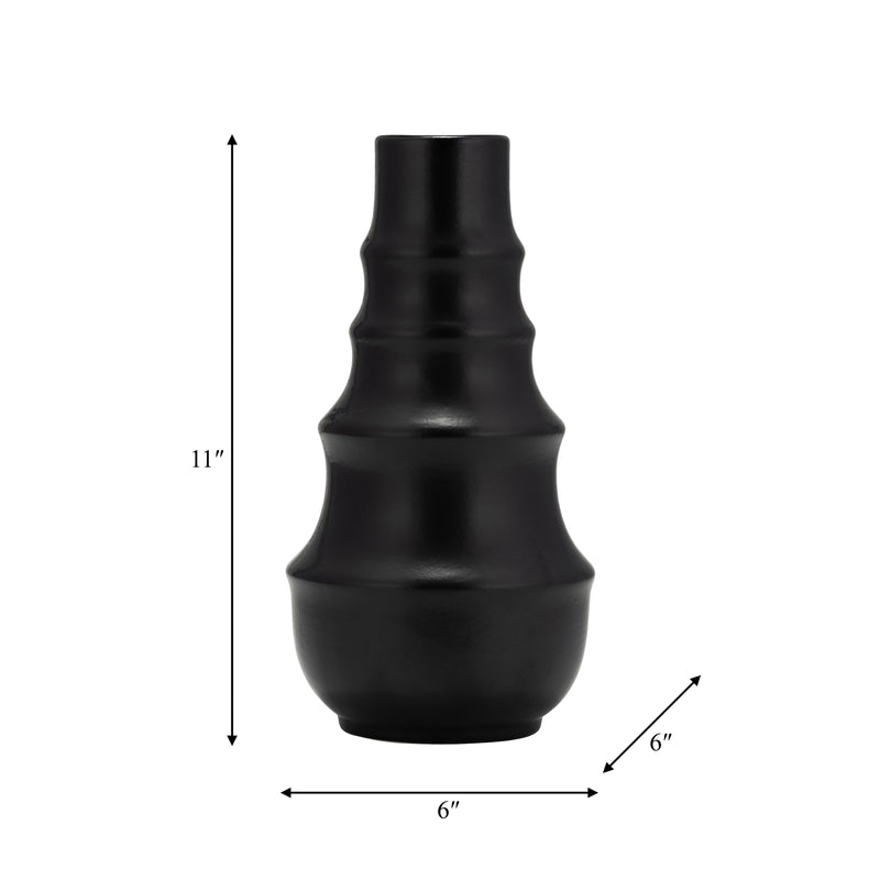 CER,11,RING PATTERN VASE,BLACK