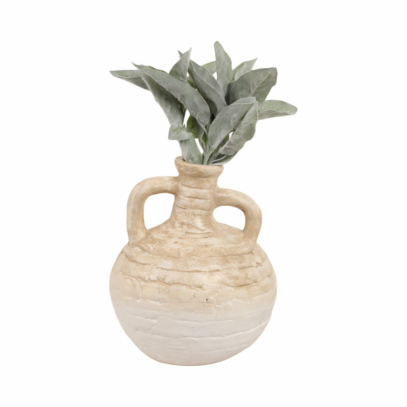 13 Bulbous Terracotta Eared Vase, Ivory