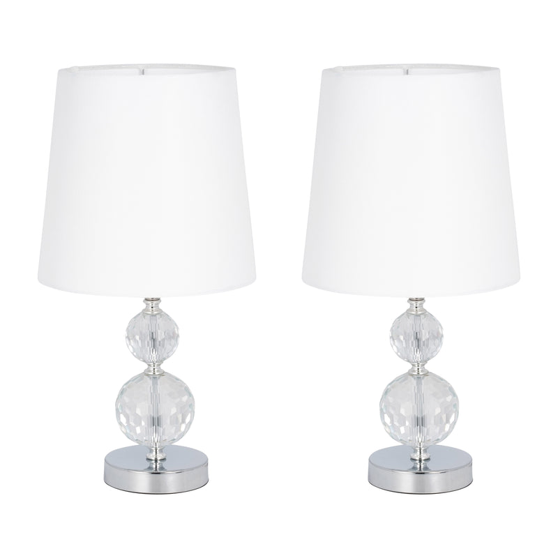 S/2 Crystal 19 Faceted Table Lamp, Silver