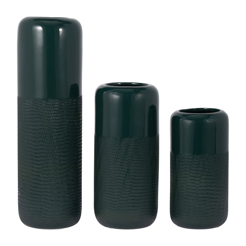 CER, 12H GROOVED VASE, FOREST GREEN