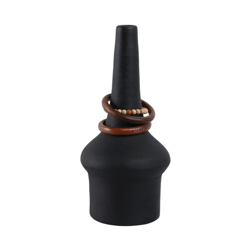 18 Tiago Small Vase With Wood Beads, Blk