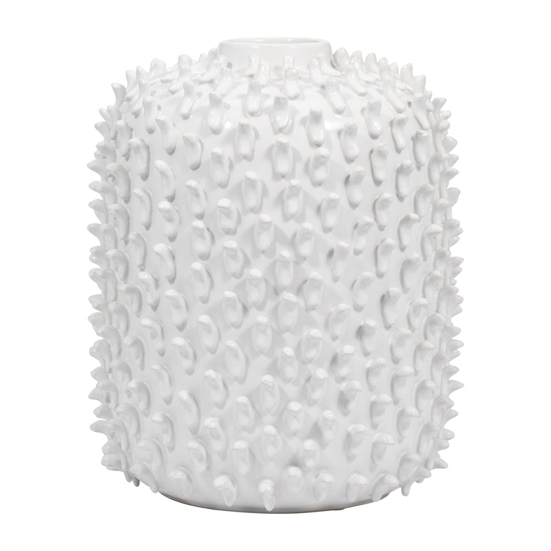 Stoneware, 11 Hand Made Dot Vase, White