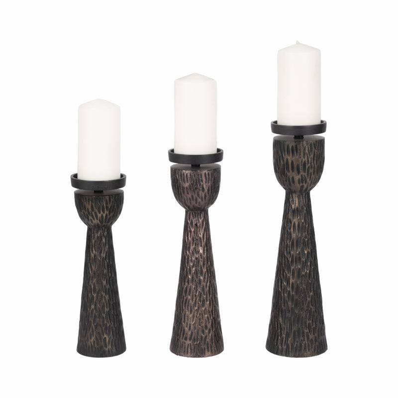 S/3 13/15/16 Cali Aluminuminum Candle Holders, Bl