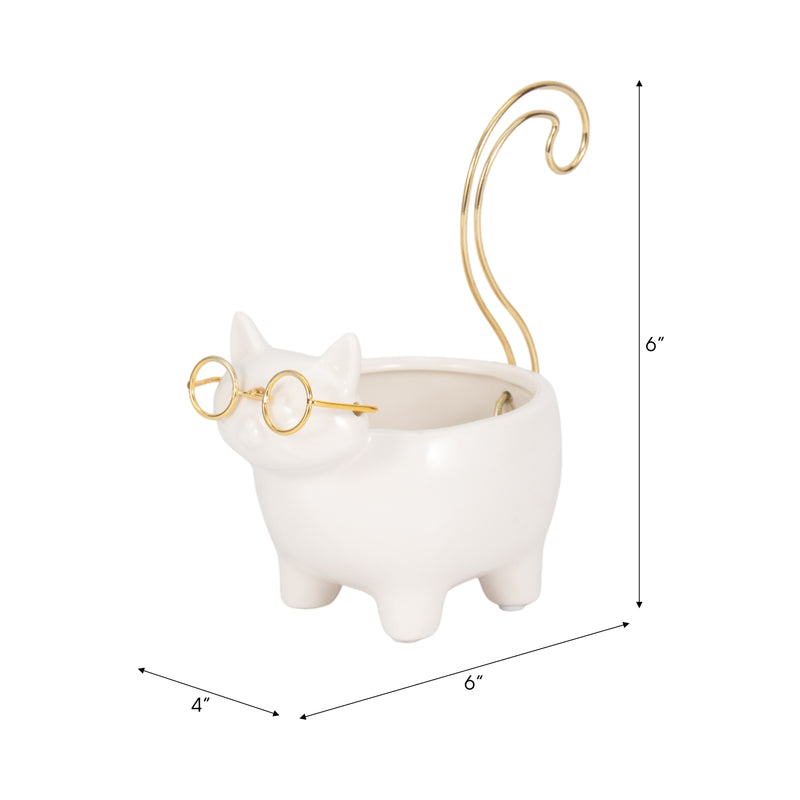 CER, 6 KITTY TRINKET DISH, WHITE/GOLD