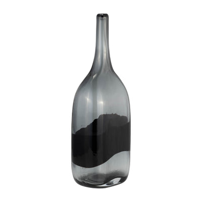 GLASS, 15H LONG NECK 2-TONE VASE, SMOKE/BLACK