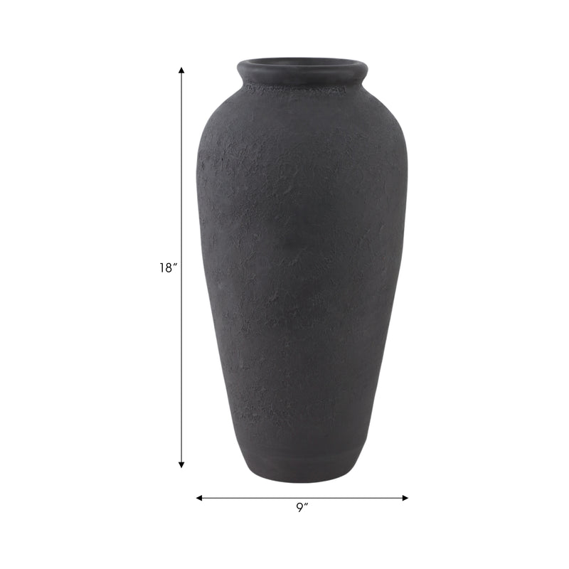 18x9 Terracotta Floor Vase, Black