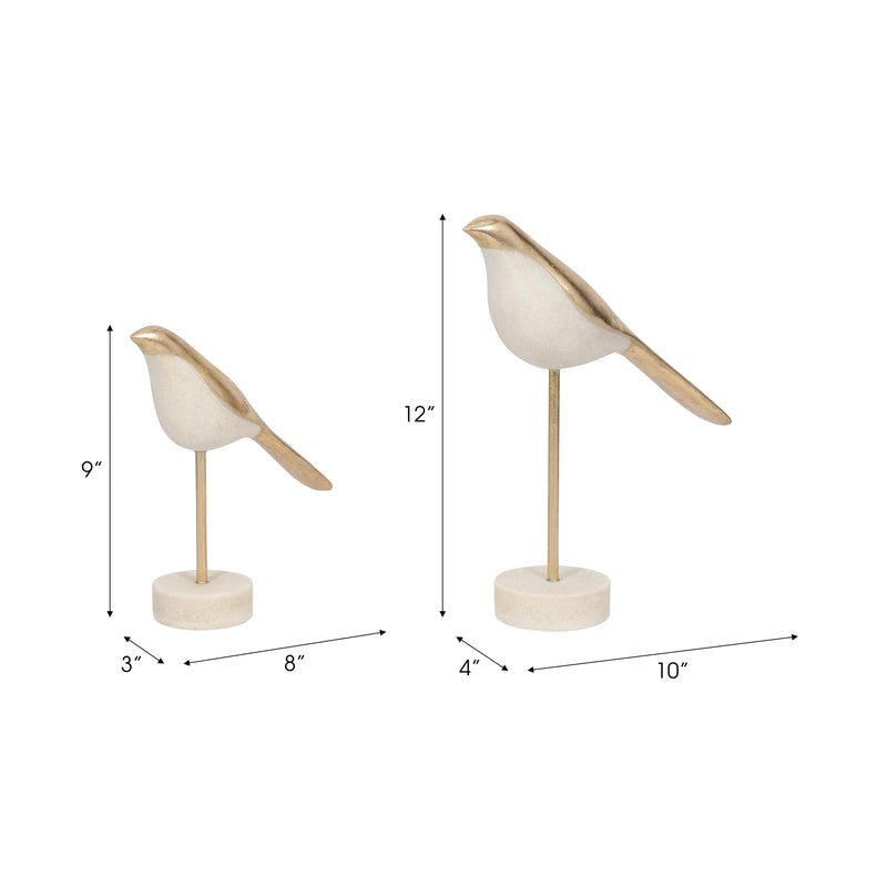 S/2 Vara Bird Statuary, Wht/gold